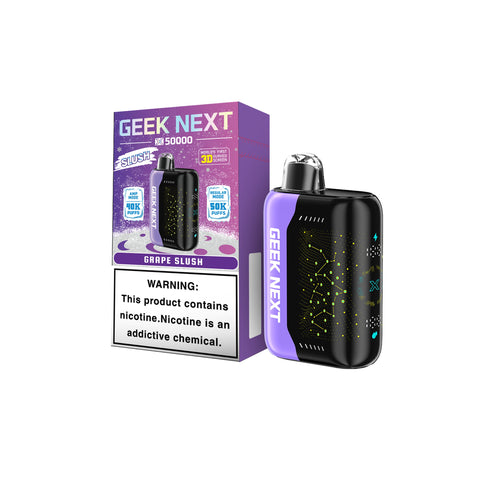 Geek Next 50K Zero Nicotine Disposable Vape Grape Slush Flavor — 50,000 Puffs, 0% (zero nicotine, 0mg), Rechargeable | Vapekage