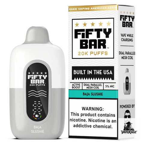 Fifty Bar White Series 20K Disposable Vape in Baja Slushie flavor, 20000 puffs