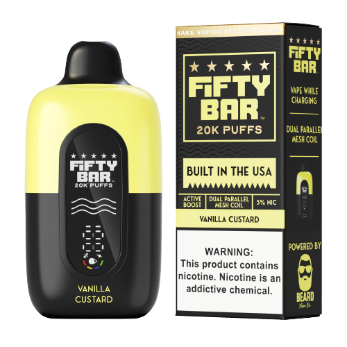 Vanilla Custard Fifty Bar Black Series 20K rechargeable disposable vape