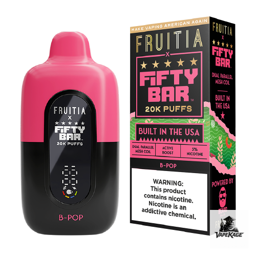 Fifty Bar x Fruitia 20K Disposable Vape in B-Pop flavor, 20000 puffs, USA-made|VK_WATERMARKED