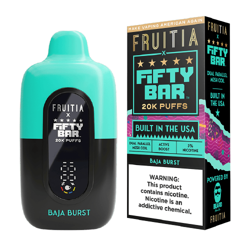Baja Burst Fifty Bar x Fruitia 20K rechargeable disposable vape device