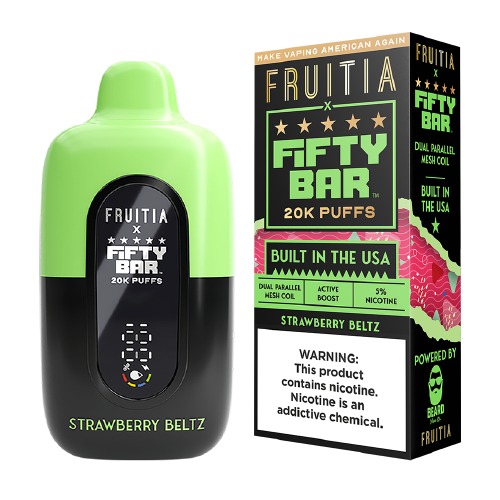 Strawberry Beltz Fifty Bar x Fruitia 20K disposable vape device