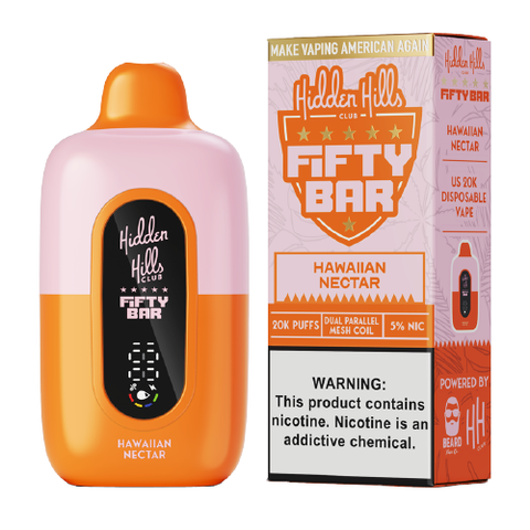 Fifty Bar x Hidden Hills 20K Disposable Vape in Hawaiian Nectar flavor, 20000 puffs, USA-made