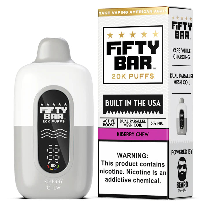 Kiberry Chew Fifty Bar White Series 20K disposable vape device