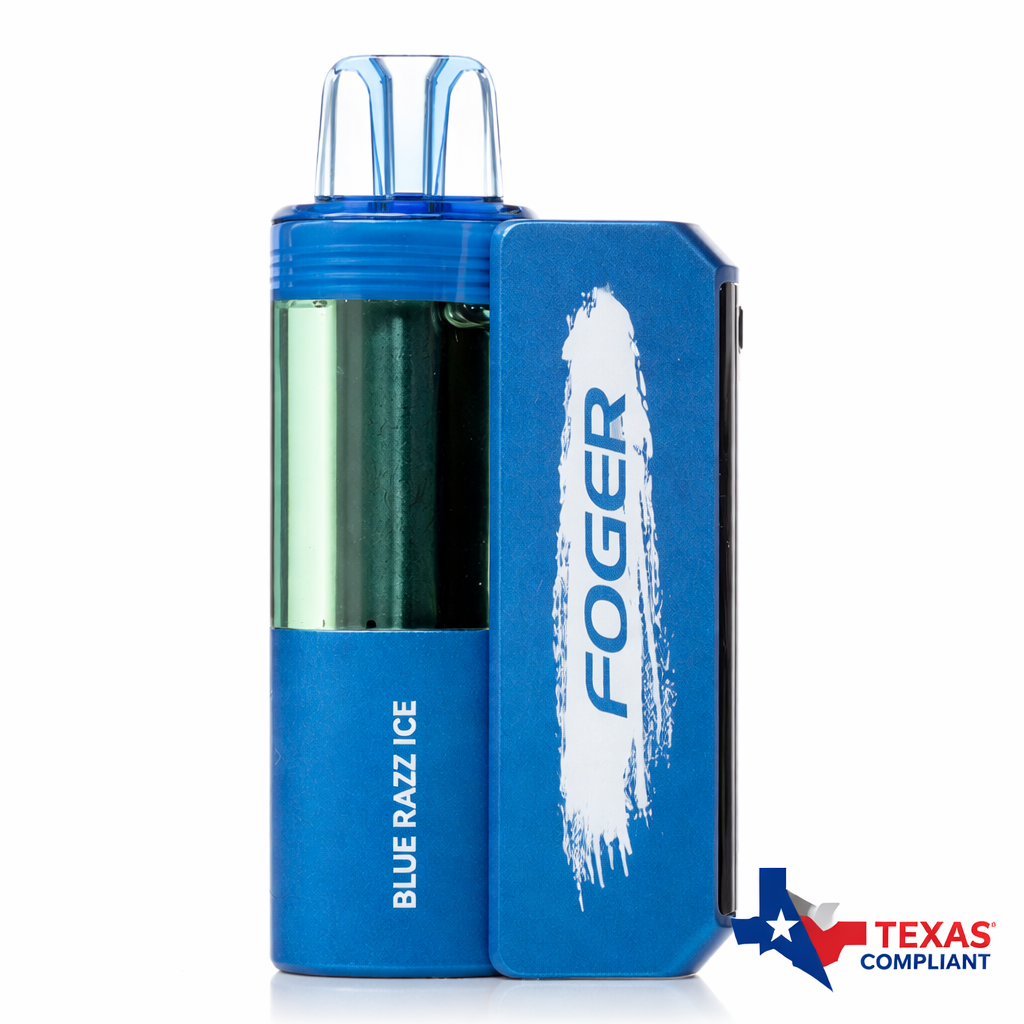 Foger Switch Pro 30K disposable vape in Blue Razz Ice flavor, rechargeable high-puff vape device Texas compliant