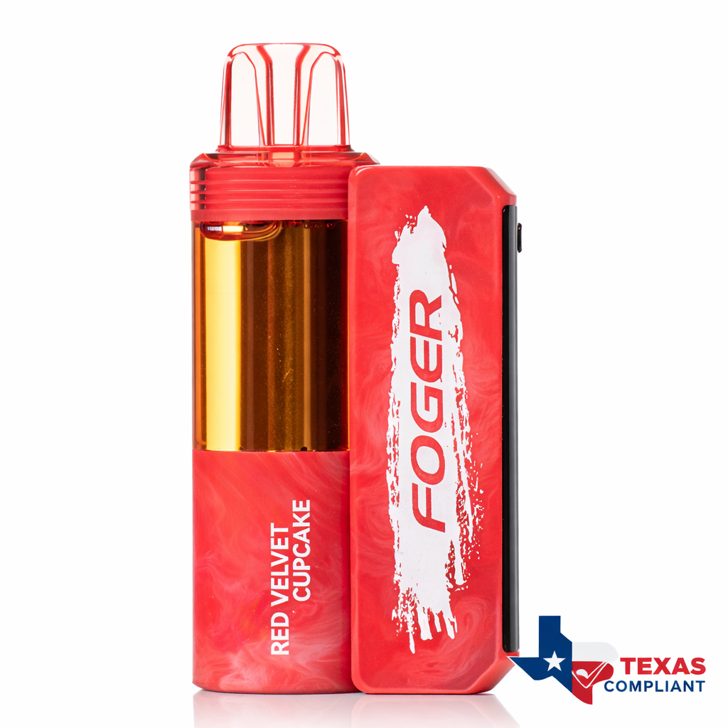 Foger Switch Pro 30K disposable vape in Red Velvet Cupcake flavor, rechargeable high-puff vape device Texas compliant