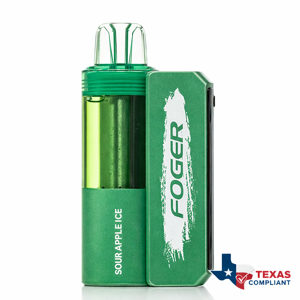 Foger Switch Pro 30K disposable vape in Sour Apple Ice flavor, rechargeable high-puff vape device Texas compliant