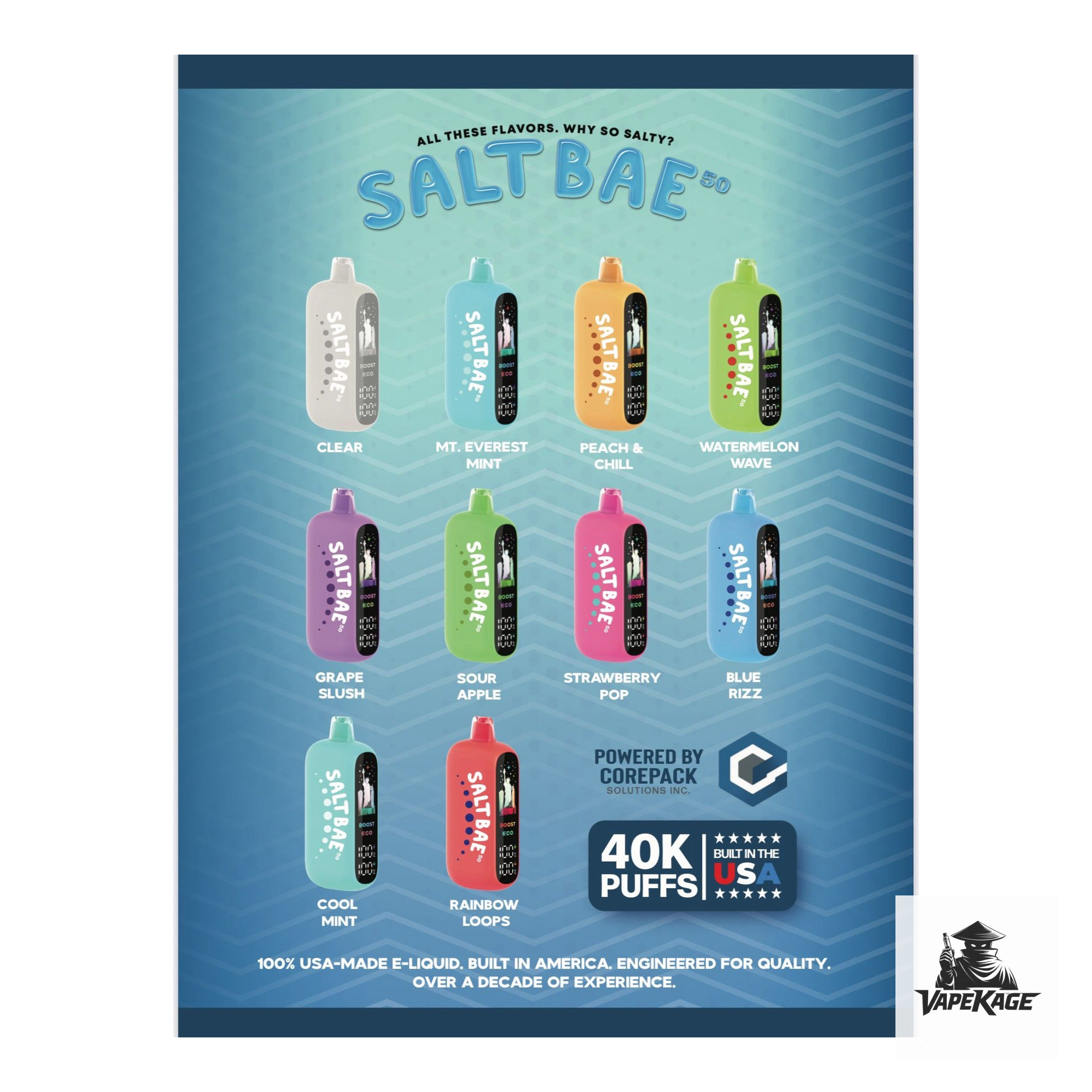 Salt Bae50 40K Disposable Vape — 9 Flavors, 5% Salt Nicotine